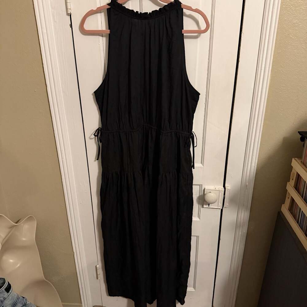 Gap Satin High Neck Tiered Midi Dress Black XL - Picture 3 of 10